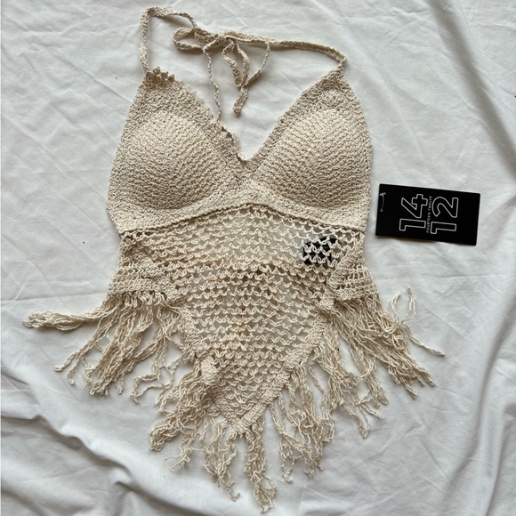 new with tags macy’s festival bohemian cream white crochet open back top - Picture 1 of 4
